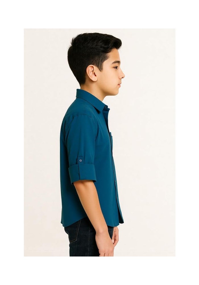 CHARCHIT Boys Full Sleeves Embroidered Solid Shirt - Image 3